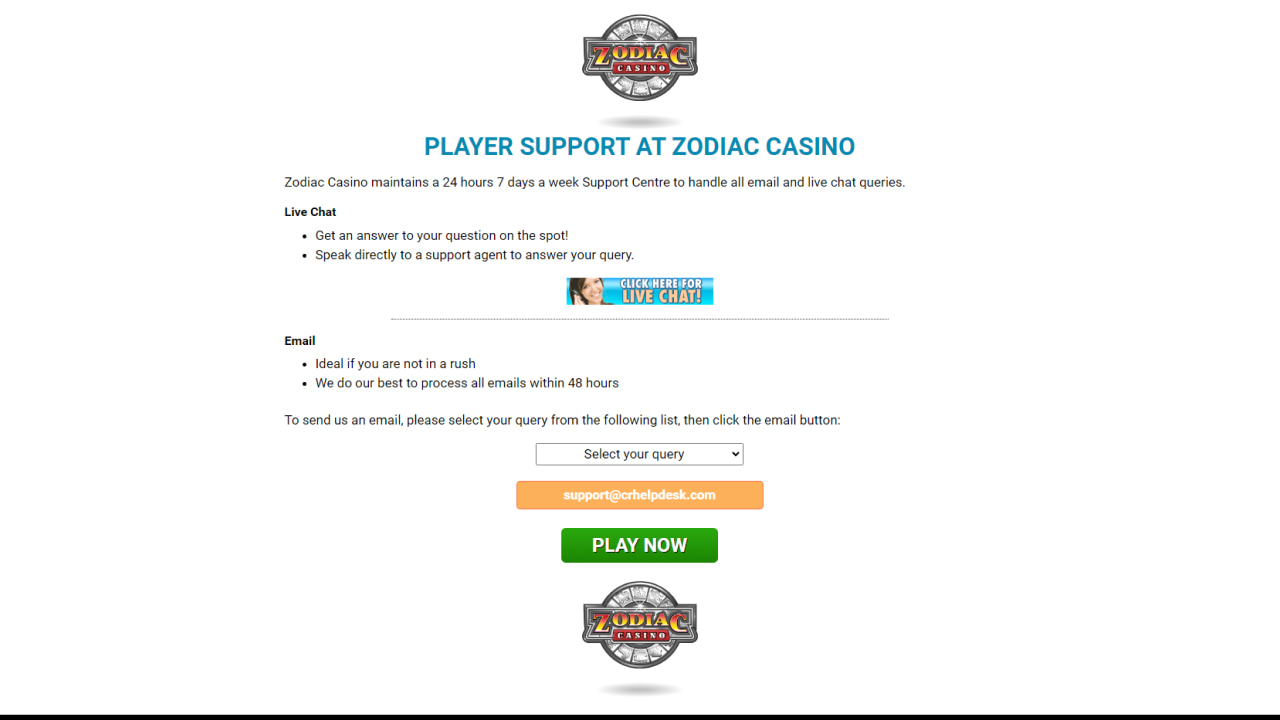 Zodiac Casino Customer Support