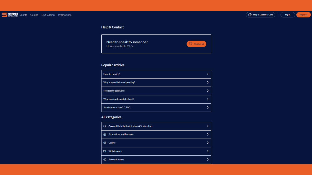 Sports Interaction customer support