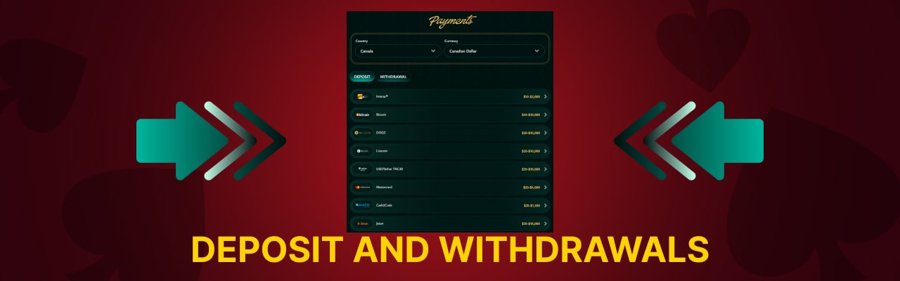 Cashed casino deposit and withdrawals