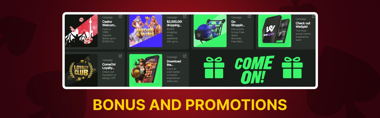 Comeon casino bonuses and promotions