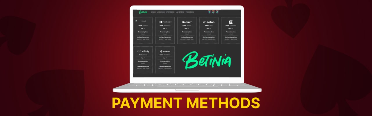 Betinia casino payment methods