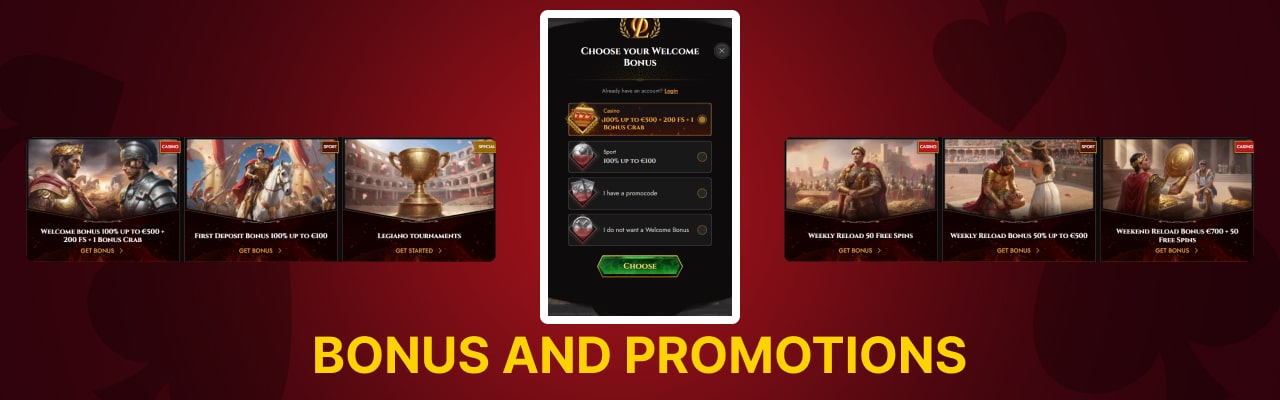 Bonuses and promotions for legiano casino