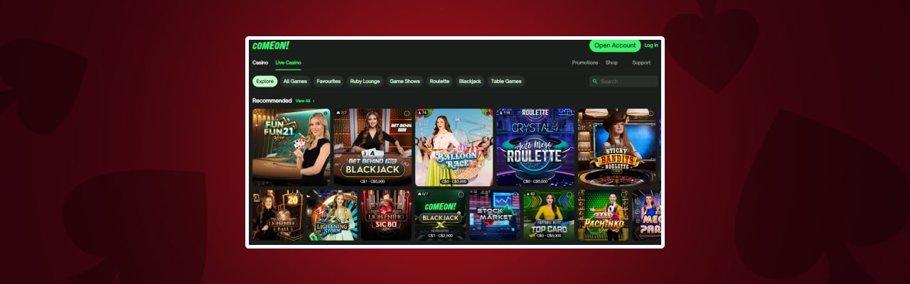 Comeon live casino games