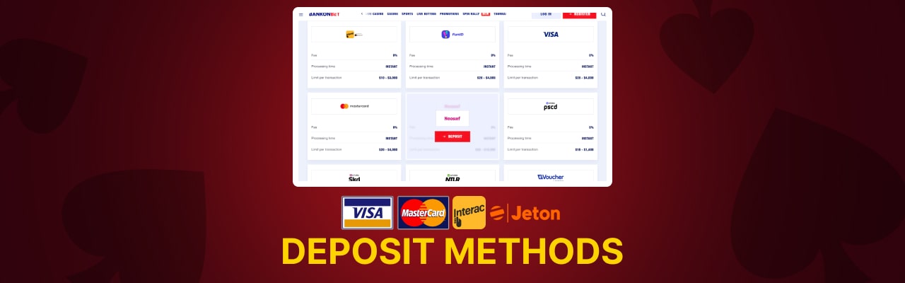 Deposit methods at bankonbet