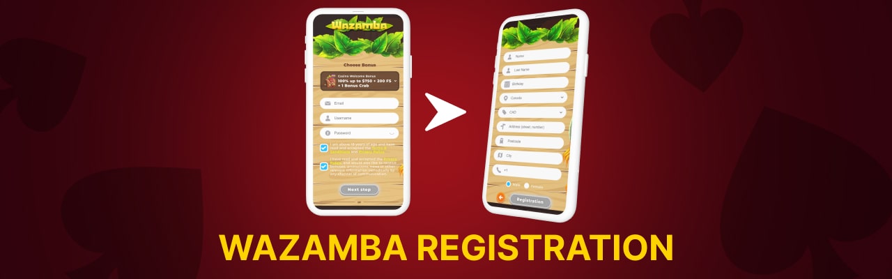 Registration login at wazamba on mobile