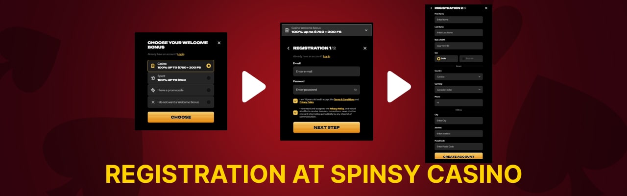 Spinsy casino registration login on mobile