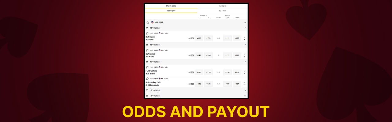 Sports bet odds and payout for zet casino