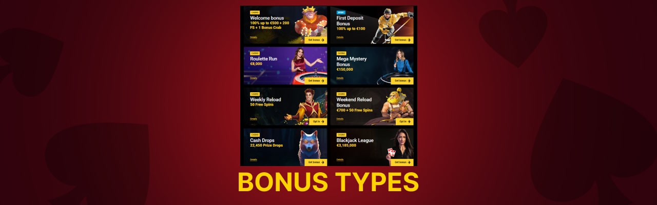 Zet casino bonus types