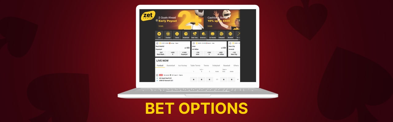 Zet casino sports bet options