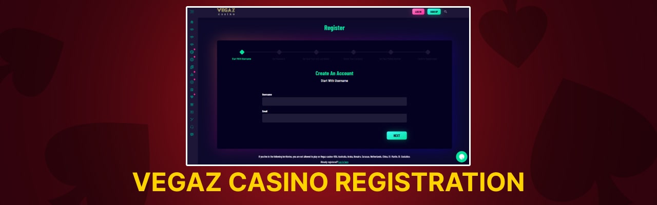 Registration login at vegaz casino on mobile