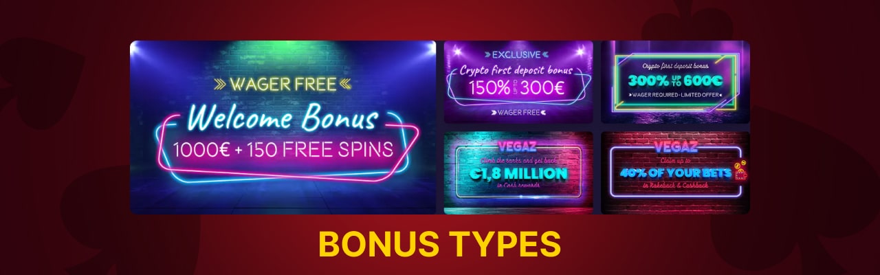 Vegaz casino bonus types