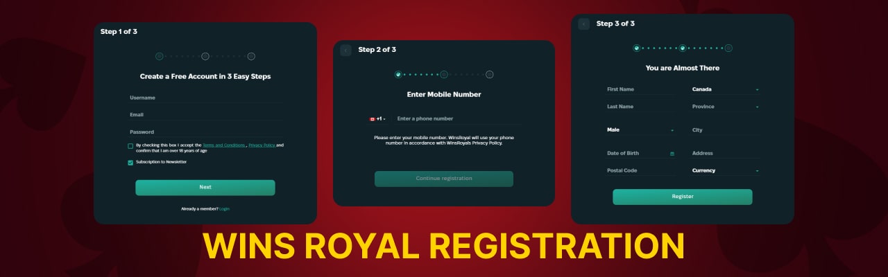 Wins royal casino registration