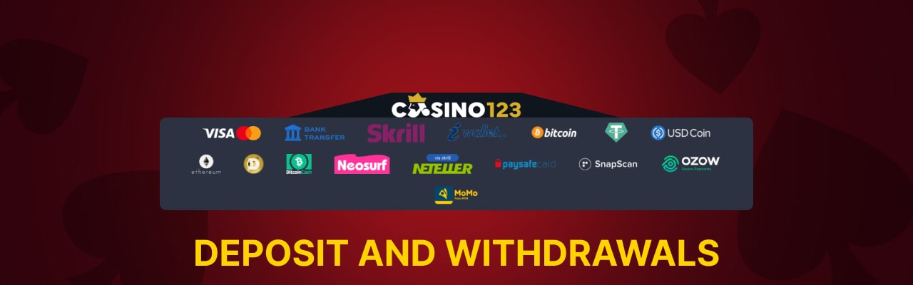 Deposit and withdrawals of casino123